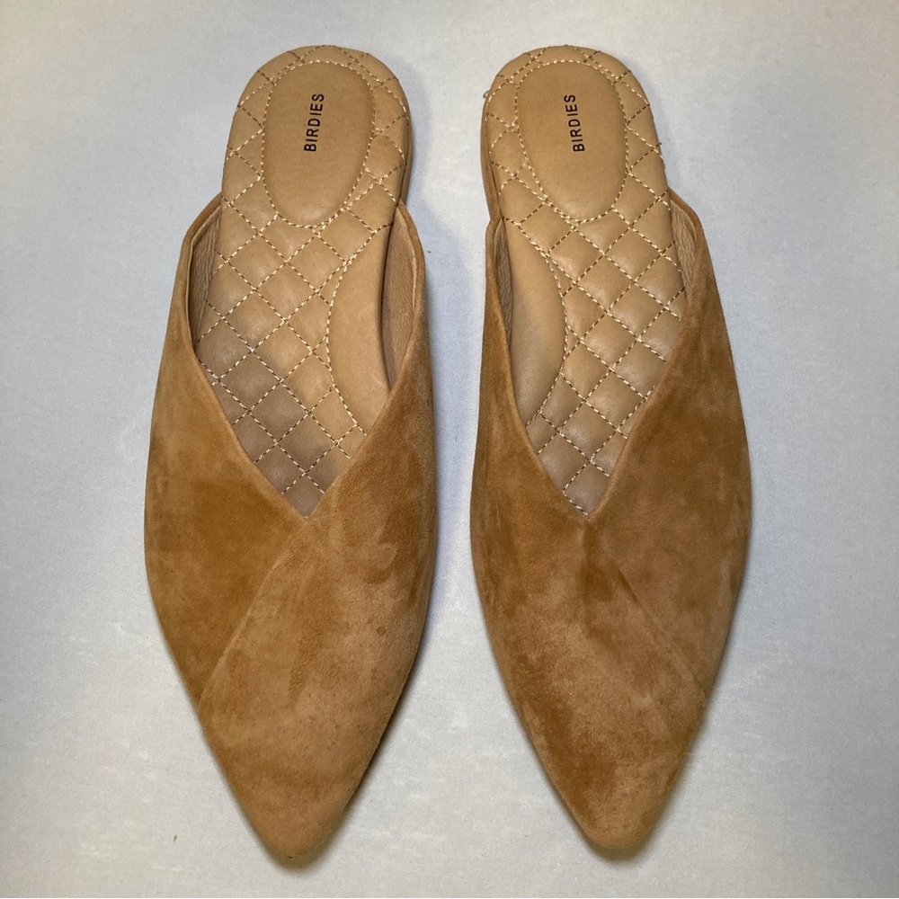 Birdies The Swan Tan velvet pointed toe slide flats US 10 NWOT